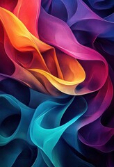 Obraz premium Abstract Colorful Waves Pattern Dynamic Flowing Design Illustration with Organic Shapes and Textures in Blue Green Pink Purple