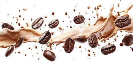 Obraz premium Coffee Beans and Liquid Splashing