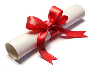 Gift certificate rolled certificate with a red ribbon isolated on transparent background