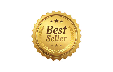 best seller golden badge on transparent background, satisfaction guaranteed seal, best for products marketing.