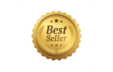 best seller golden badge on transparent background, satisfaction guaranteed seal, best for products marketing.