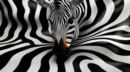 Obraz premium A close-up of a zebra's head on a black and white striped background with black and white stripes