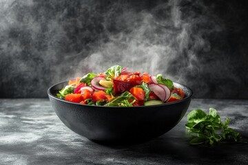 Colorful Fresh Salad with Vegetables and Steamy Background