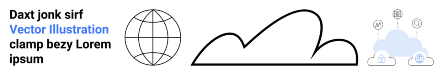 Globe representing global connectivity, outlined single cloud, and data connections highlight cloud technology. Ideal for IT, networking, technology, globalization, innovation, connectivity simple