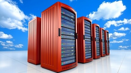 Red Servers Under a Bright Blue Sky