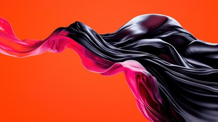  Black and pink dress blowing on an orange-pink background against a red backdrop