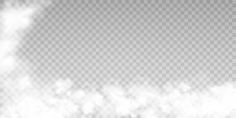 Fog or smoke isolated transparent special effect. White vector cloudiness, mist or smog background. Vector illustration	