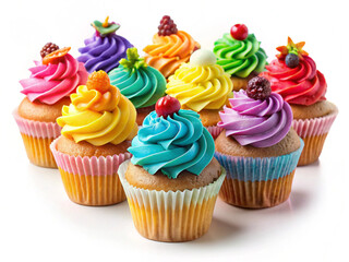 Colorful cupcakes isolated on a transparent background