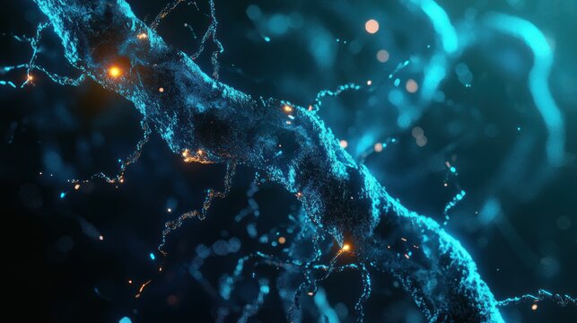 Futuristic Neural Network Concept with Glowing Connections and Sparkles