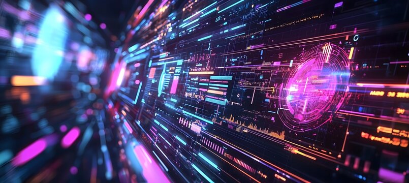 Abstract digital data stream visualization with glowing lines and geometric patterns
