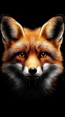 Fototapeta premium A close-up shot of a fox's face on a black backdrop, featuring a prominent red fox's head in the foreground