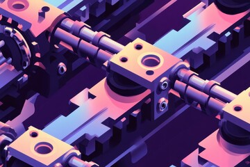 Abstract Digital Artwork with Complex Mechanical Elements and Colors