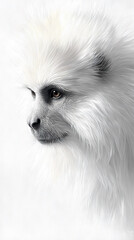 Obraz premium A close-up of a white monkey's face with a black spot on its left eye against a white background