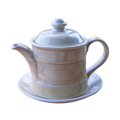 Beige porcelain teapot isolate on white background