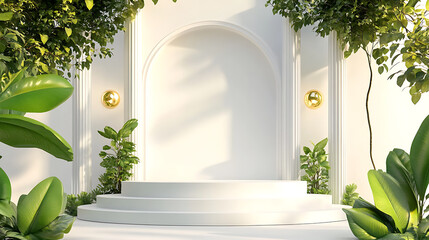 Warm background with small podium, park, plants, 단상, 포디움 01	
