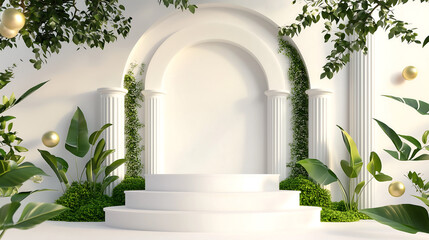 Warm background with small podium, park, plants, 단상, 포디움 02