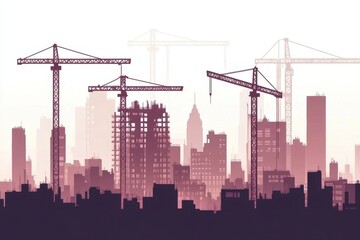 City Skyline with Construction Cranes and Buildings at Dusk