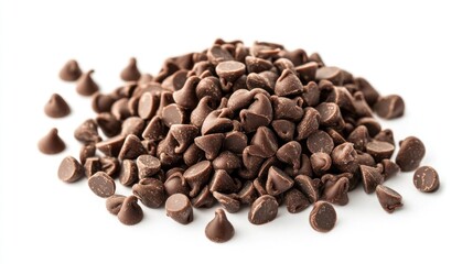 Obraz premium A Lush Pile of Delectable Chocolate Chips Isolated on a Clean White Backdrop