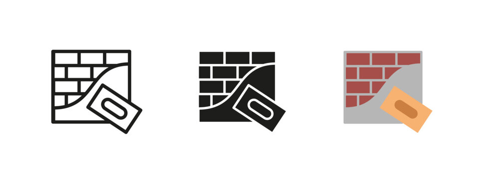 Plastering wall icon. Construction and renovation vector illustration. Masonry and repair symbol representing process of smoothing and coating building surfaces. Industrial and maintenance pictogram.