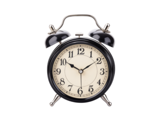 Black Twin Bell Alarm Clock analog classic vintage retro style transparent background.