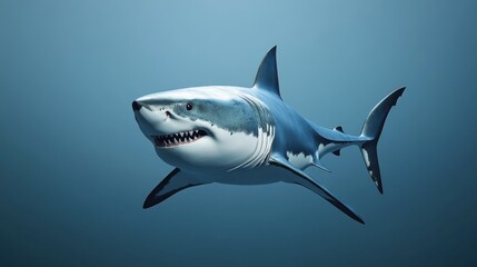 Naklejka premium Majestic Great White Shark Swimming Elegantly Underwater in Ocean Deep