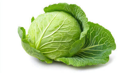 Fototapeta premium Fresh green cabbage with wrinkled leaves, perfect for salads and cooking.