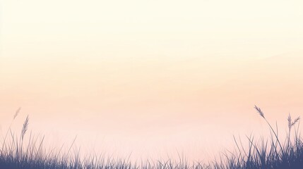 Serene Landscape with Golden Sky and Silhouette Grass in the Foreground