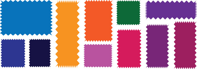 Zig zag Wavy Edge Rectangle, Oval, Circle Stickers Set. Vector Jagged Geometric Shapes. Abstract Elements for Frame, Stamp, Template desig.
