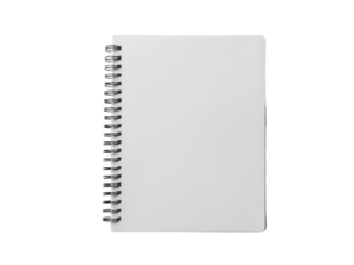 Spiral bound notebook mockup on transparent background.