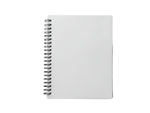 Spiral bound notebook mockup on transparent background.