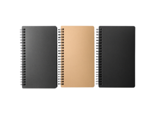 Spiral bound notebook mockup on transparent background.