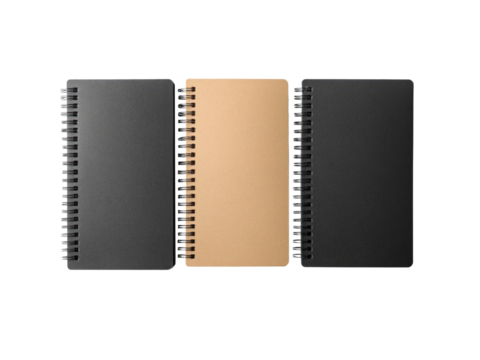 Spiral bound notebook mockup on transparent background.