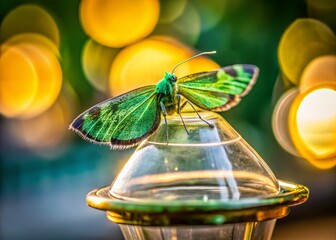 Emerald Moth on Glass Ceiling - Macro Insect Photography