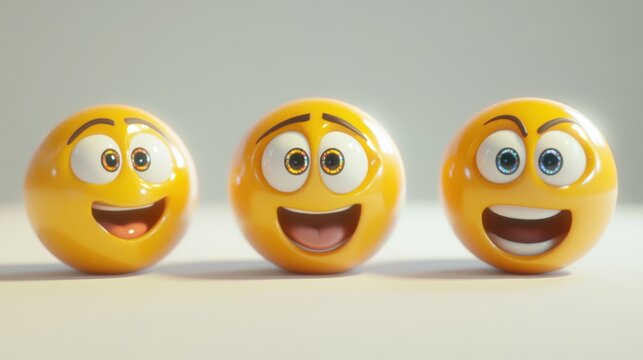A Trio of Expressive Emoji Spheres Displaying Various Emotions