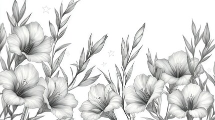   A white background features a central star surrounded by a collection of colorful flowers
