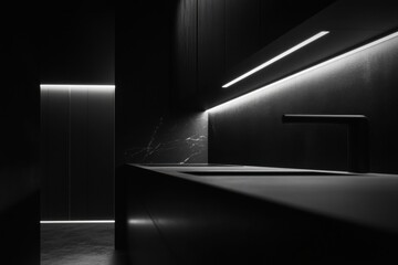 Modern Minimalist Kitchen Interior with Soft Lighting and Shadows