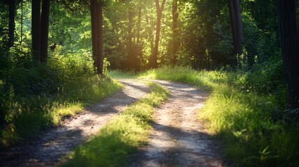 Obraz premium Two diverging forest paths: one overgrown, the other well-kept, symbolizing choices between tradition and progress.