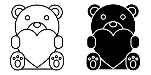 Teddy bear editable stroke outline icon isolated on white background flat vector illustration, black outline, Pixel perfect