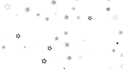 A burst of silver stars on a black background, creating a sparkling and festive atmosphere.