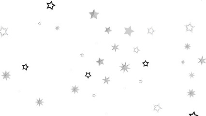 A burst of silver stars on a black background, creating a sparkling and festive atmosphere.