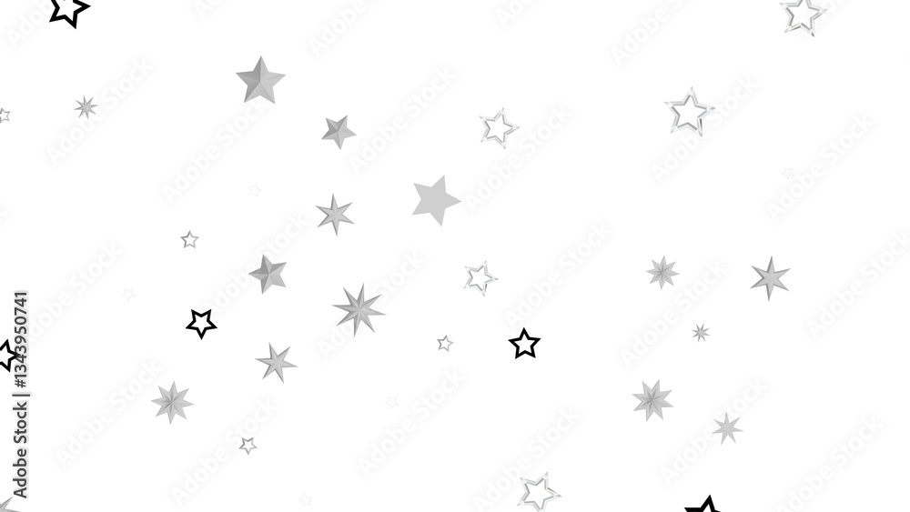 Poster a black background with white stars scattered across the surface in various sizes. the stars have a 