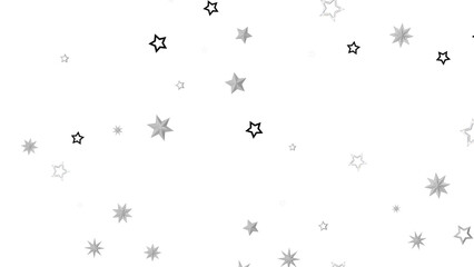 A burst of silver stars on a black background, creating a sparkling and festive atmosphere.
