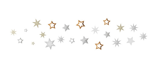 A simplistic abstract design of white and golden stars on a black background.