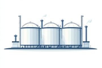 Industrial Facility with Three Large Silos and Smoke Stacks