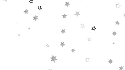 A simple abstract graphic with silver stars scattered on a black background. The stars are various sizes and give off a bright, shiny and sparkling feel.