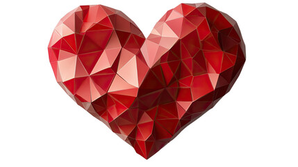 Geometric Gem Heart: A stunning, low-poly rendering of a heart, crafted from multifaceted, ruby-red gems, radiates with a vibrant interplay of light and shadow.