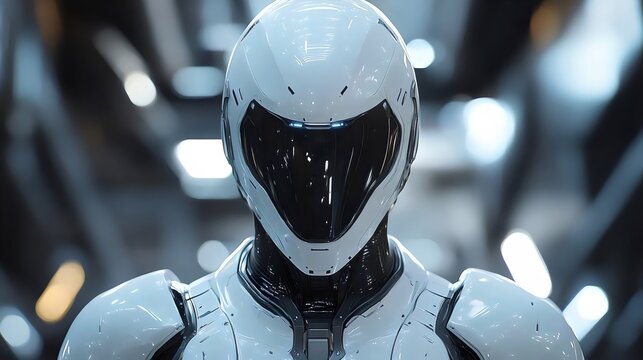 A robot with a helmet on its head