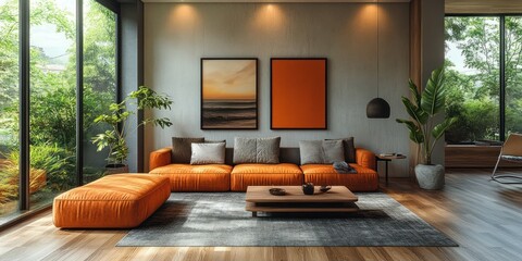 Luxury Scandinavian Minimalist Living Room with Natural Light and Wooden Textures in Modern Interior Design