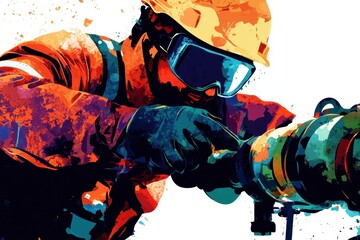 Industrial Worker in Protective Gear Operating Heavy Machinery