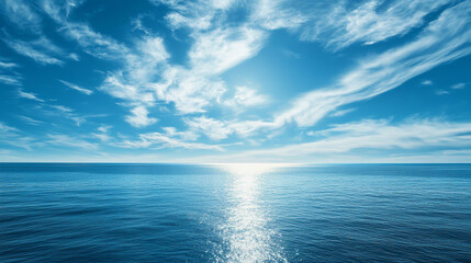 Obraz premium A Serene and Infinite Expanse of the Horizon – A Harmonious Blend of the Tranquil Blue Sea and Sky
